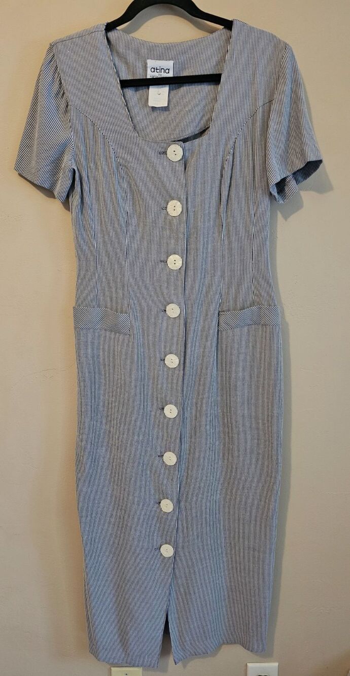 Atina by Karon Crosby Vintage blue pin stripe, midi/maxi length-size 8